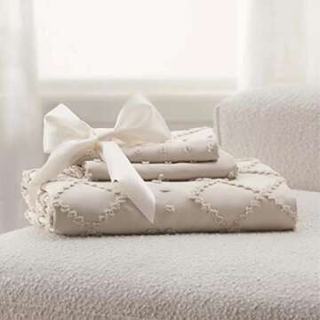 Bedsure Boho Cal King Duvet Cover - Boho Bedding, Tufted Cal King Duvet Cover for All Seasons, 3 Pieces Embroidery Shabby Chic Home Bedding,Comforter Not Included (Beige, 104" x 98")