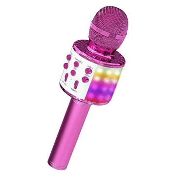 OVELLIC Karaoke Microphone for Kids, Wireless Bluetooth Karaoke Microphone with LED Lights, Portable...