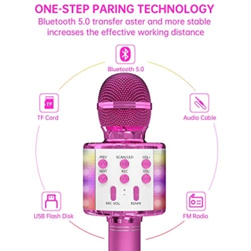 OVELLIC Karaoke Microphone with LED Lights for All Ages