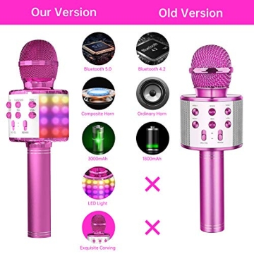 OVELLIC Karaoke Microphone with LED Lights for All Ages