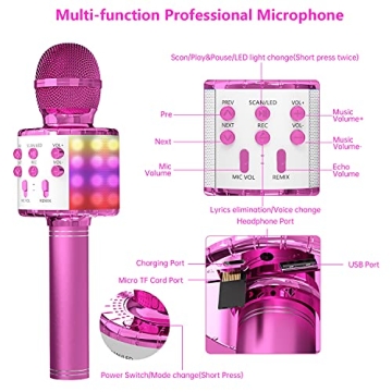 OVELLIC Karaoke Microphone with LED Lights for All Ages