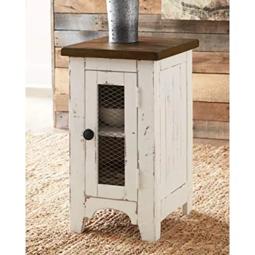 Farmhouse Chair Side End Table with Cabinet for Storage
