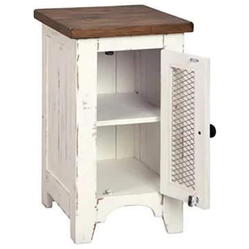 Farmhouse Chair Side End Table with Cabinet for Storage