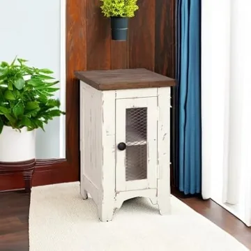 Farmhouse Chair Side End Table with Cabinet for Storage