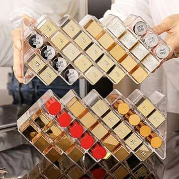 Tasybox Clear Lipstick Holder Organizer, 28 Spaces Acrylic Lipgloss Organizers and Storage Box Display Stand
