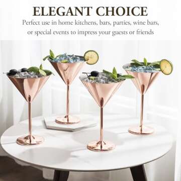MyGift Modern Copper Plated Martini Cocktail Glasses Set