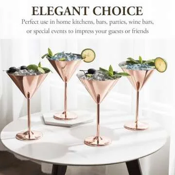 MyGift Modern Copper Plated Martini Cocktail Glasses Set