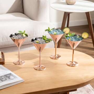 MyGift Modern Copper Plated Martini Cocktail Glasses Set