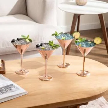 MyGift Modern Copper Plated Martini Cocktail Glasses Set