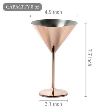 MyGift Modern Copper Plated Martini Cocktail Glasses Set