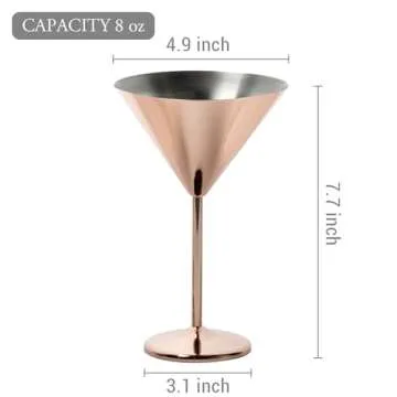 MyGift Modern Copper Plated Martini Cocktail Glasses Set