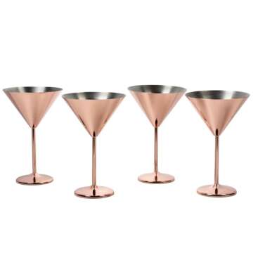 MyGift Modern Copper Plated Martini Cocktail Glasses Set