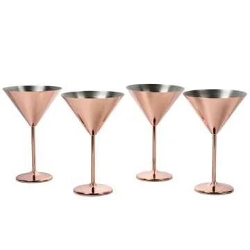 MyGift Modern Copper Plated Martini Cocktail Glasses Set