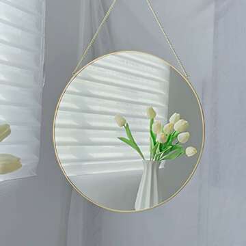 LONGWIN Hanging Wall Circle Mirror Decor Gold Geometric Mirror with Chain for Bathroom Bedroom Livin...