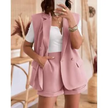 KIRUNDO Womens 2 Piece Set Casual Summer Blazer Shorts Outfit