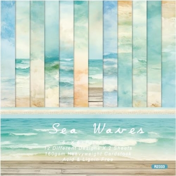Ocean Sea Waves Scrapbook Paper - 6×6 Premium Color Pages with 24 Single-Sided Sheets for Scrapbook...