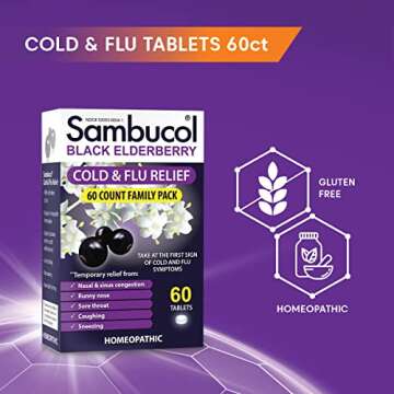 Sambucol Cold and Flu Relief Tablets - Homeopathic Cold Medicine, Cold Remedy for Adults, Black Elderberry for Colds, Zinc Cold Remedy - 60 Count