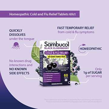Sambucol Cold and Flu Relief Tablets - Homeopathic Cold Medicine, Cold Remedy for Adults, Black Elderberry for Colds, Zinc Cold Remedy - 60 Count