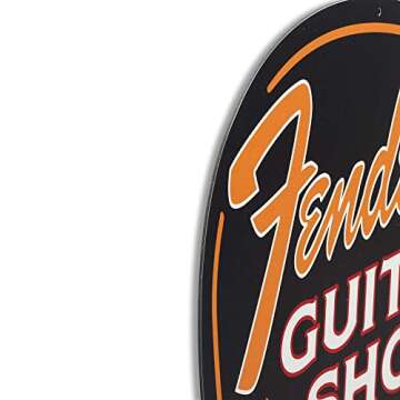 Fender Guitar Shop Pick-Shaped Metal Sign - Vintage Fender Sign for Music Room or Man Cave