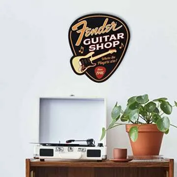 Fender Guitar Shop Pick-Shaped Metal Sign - Vintage Fender Sign for Music Room or Man Cave