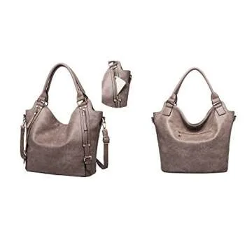 Women Tote Bag Handbags PU Leather Fashion Hobo Shoulder Bags with Adjustable Shoulder Strap, M,Khaki
