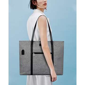 TANTO Laptop Tote Bag, Women Work Bag 15.6 Inch Laptop Bag with USB Charging Port Teacher Bag Computer Bag Professional Handbag Waterproof Shoulder Bag Satchel Purse