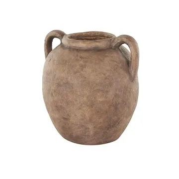 Deco 79 Ceramic Vase Antique Style Textured with Handles, Copper