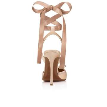 Vertundy Women's Satin Ballet Heels Champagne Lace Up Square Toe Stiletto High Bow Ballerina Heels