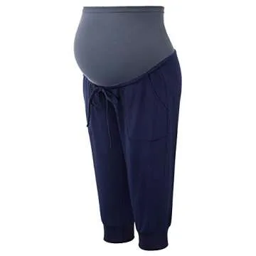Womens Maternity Workout Pants Stretch High Waist Pregnancy Trousers Navy Blue S