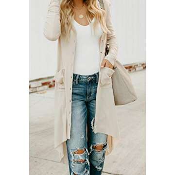 Alaster Queen Women’s Open Front Cardigan Button Down High Low Hem Knitted Cardigan Outwear with Pockets Apricot