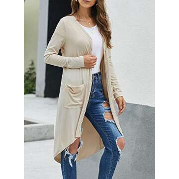 Alaster Queen Women’s Open Front Cardigan Button Down High Low Hem Knitted Cardigan Outwear with Pockets Apricot
