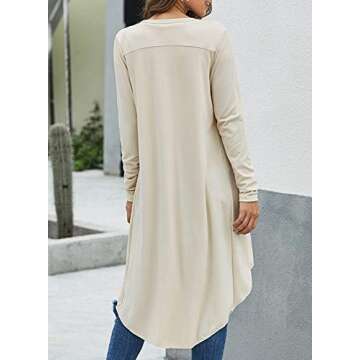 Alaster Queen Women’s Open Front Cardigan Button Down High Low Hem Knitted Cardigan Outwear with Pockets Apricot