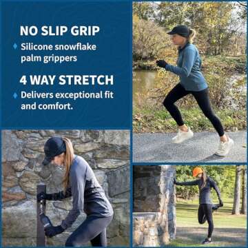 TrailHeads Womens Running Gloves - Touchscreen & Palm Grip - Solid Black