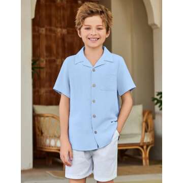 Arshiner Boys Short Sleeve Button Down Shirt for Summer