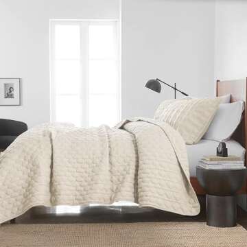 Lightweight WDCOZY Ivory Quilts Queen Size Bedding Set