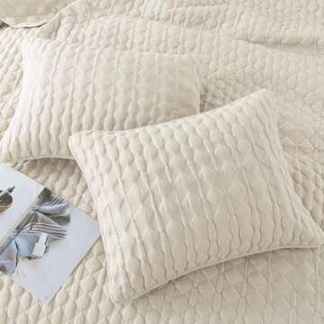 Lightweight WDCOZY Ivory Quilts Queen Size Bedding Set