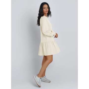 Trendy Queen Womens Sweatshirts Dresses Crew Neck Mini Fall Fashion Oversized Winter Clothes Hoodies Beige L