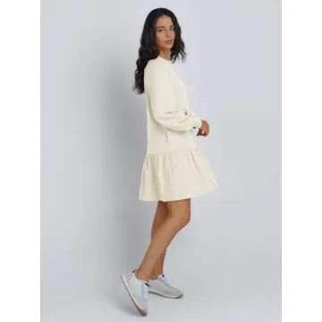 Trendy Queen Womens Sweatshirts Dresses Crew Neck Mini Fall Fashion Oversized Winter Clothes Hoodies Beige L