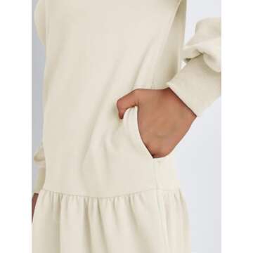 Trendy Queen Womens Sweatshirts Dresses Crew Neck Mini Fall Fashion Oversized Winter Clothes Hoodies Beige L