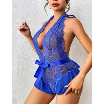 Avidlove Lace Teddy Bodysuit - Blue Halter Elegance