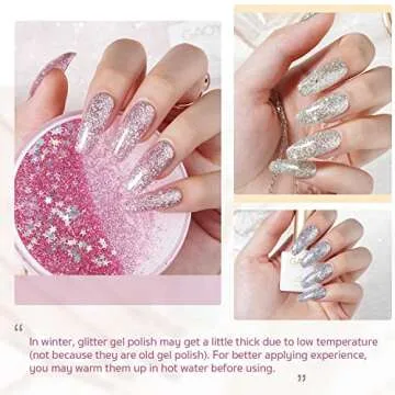 GAOY Chrome Platinum Glitter Nail Polish Set, 6 Colors Including Sparkly Shiny UV LED Soak Off Black Silver Pink Gel Polish Kit Home DIY Manicure Nail Salon Varnish