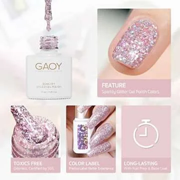 GAOY Chrome Platinum Glitter Nail Polish Set, 6 Colors Including Sparkly Shiny UV LED Soak Off Black Silver Pink Gel Polish Kit Home DIY Manicure Nail Salon Varnish