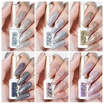 GAOY Chrome Platinum Glitter Nail Polish Set, 6 Colors Including Sparkly Shiny UV LED Soak Off Black Silver Pink Gel Polish Kit Home DIY Manicure Nail Salon Varnish