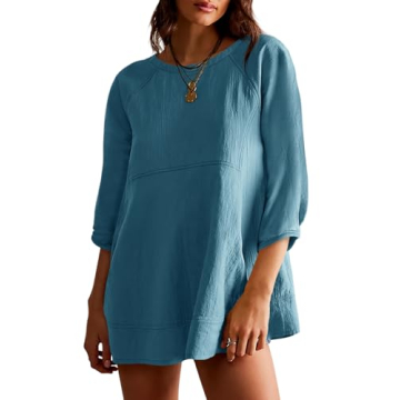 Tankaneo Womens 3/4 Sleeve Tunic Tops Casual Summer Peplum Flowy Oversized Babydoll Blouse Shirts La...