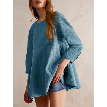 Tankaneo Womens Flowy 3/4 Sleeve Tunic Top in Lake Blue