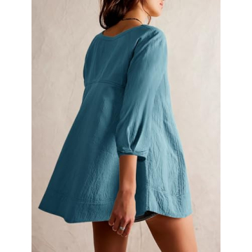 Tankaneo Womens Flowy 3/4 Sleeve Tunic Top in Lake Blue