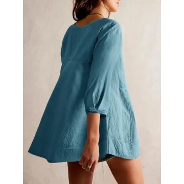 Tankaneo Womens Flowy 3/4 Sleeve Tunic Top in Lake Blue