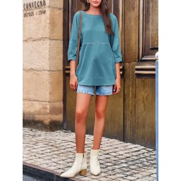 Tankaneo Womens Flowy 3/4 Sleeve Tunic Top in Lake Blue