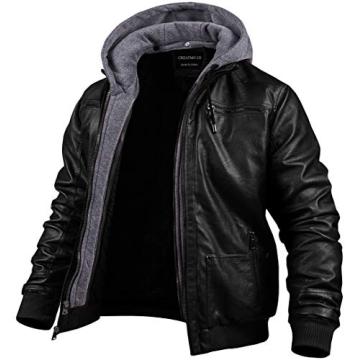 CREATMO Men's Vintage Faux Leather Motorcycle Jacket - Classic Biker Style (Black, L)
