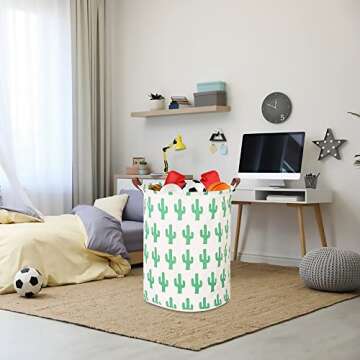 CLOCOR Large Round Storage Bin Collapsible Cactus Storage Basket Clothes Laundry Hamper Toy Bins Gift Baskets (Cactus)